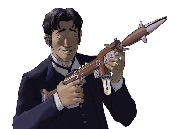 Oz admires the craftsmanship of an Alpirian weapon.