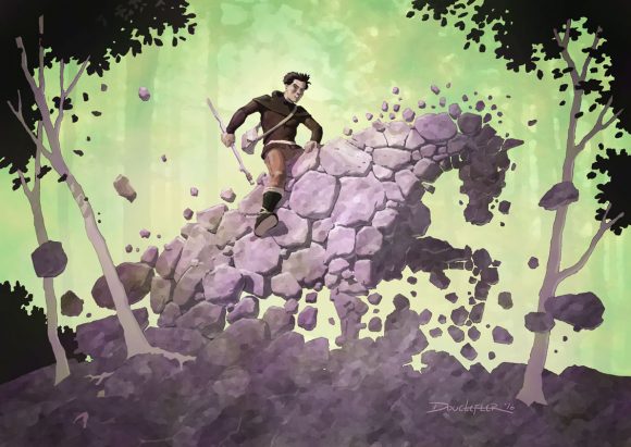 Man on horse of stone